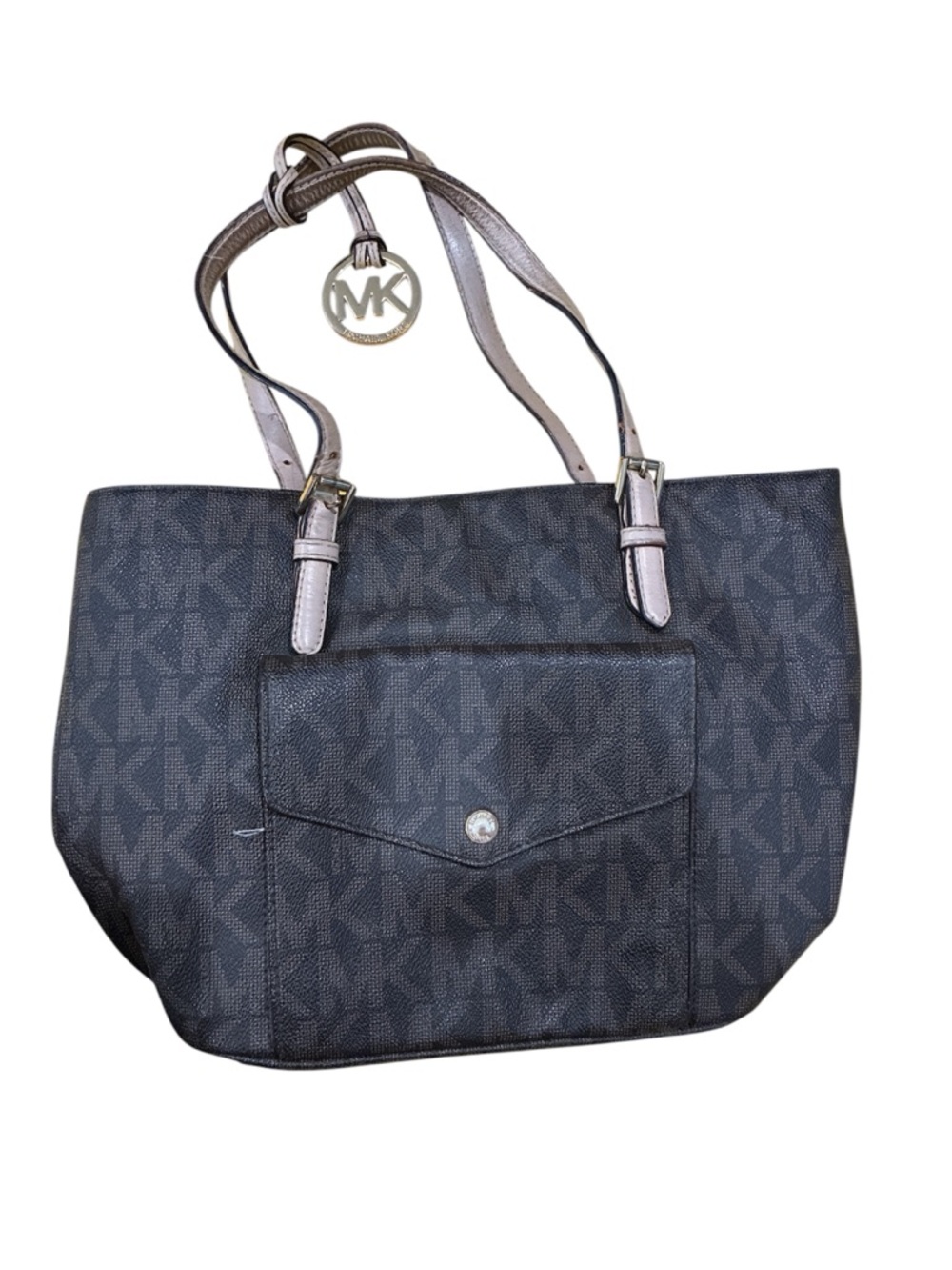 Michael Kors Brown Logo MK Tote with Gold Charm